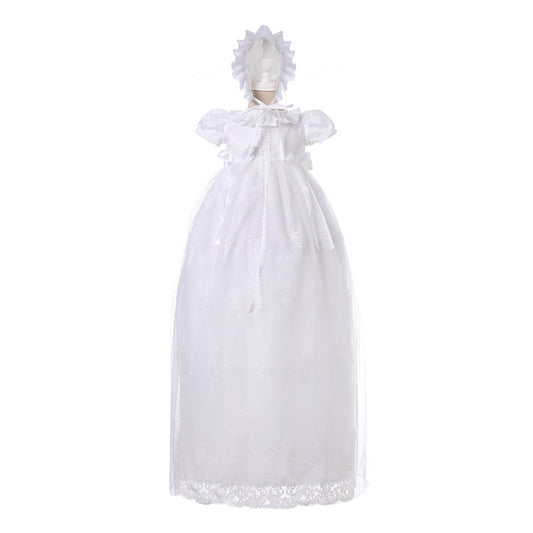 Baby Girl Long Lace Christening Gown with Bonnet – Infant Baptism Dress MEEJOY.COM.AU