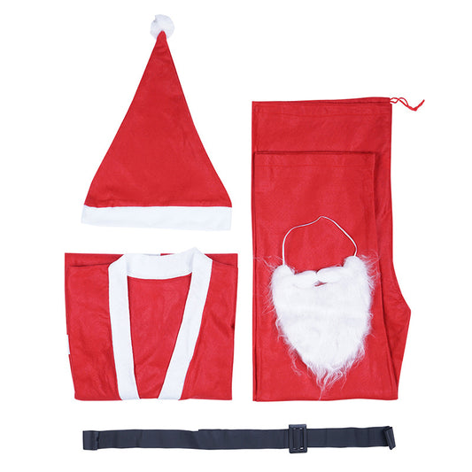 Santa Claus Costume 5-Piece Set Christmas Suit Hat Belt Pants Beard Outfit