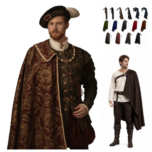 Mens Tudor Noble One Shoulder Cloak Medieval Knight Cape LARP Ren Faire