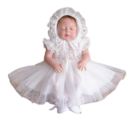 Baby Girl Lace Christening Dress – Lightweight Princess Baptism Gown with Bonnet