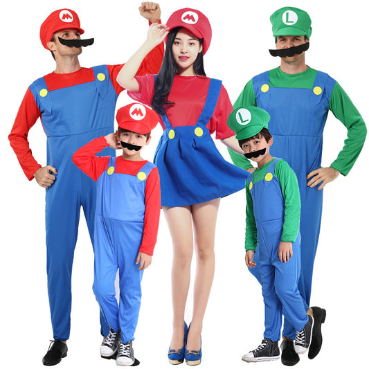 Super Worker Brothers Plumber  Party Mens Costume +Hat+Moustache Halloween Costume