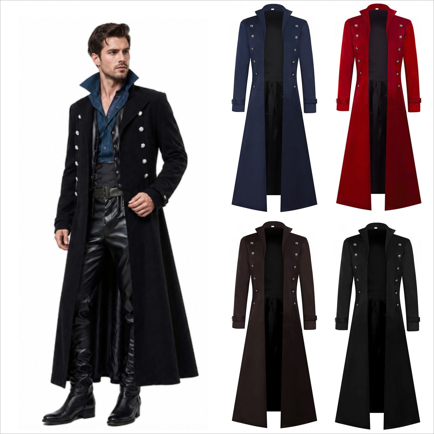 Men's Steampunk Vintage Jacket, Gothic Victorian Frock Coat, Uniform Halloween Costume