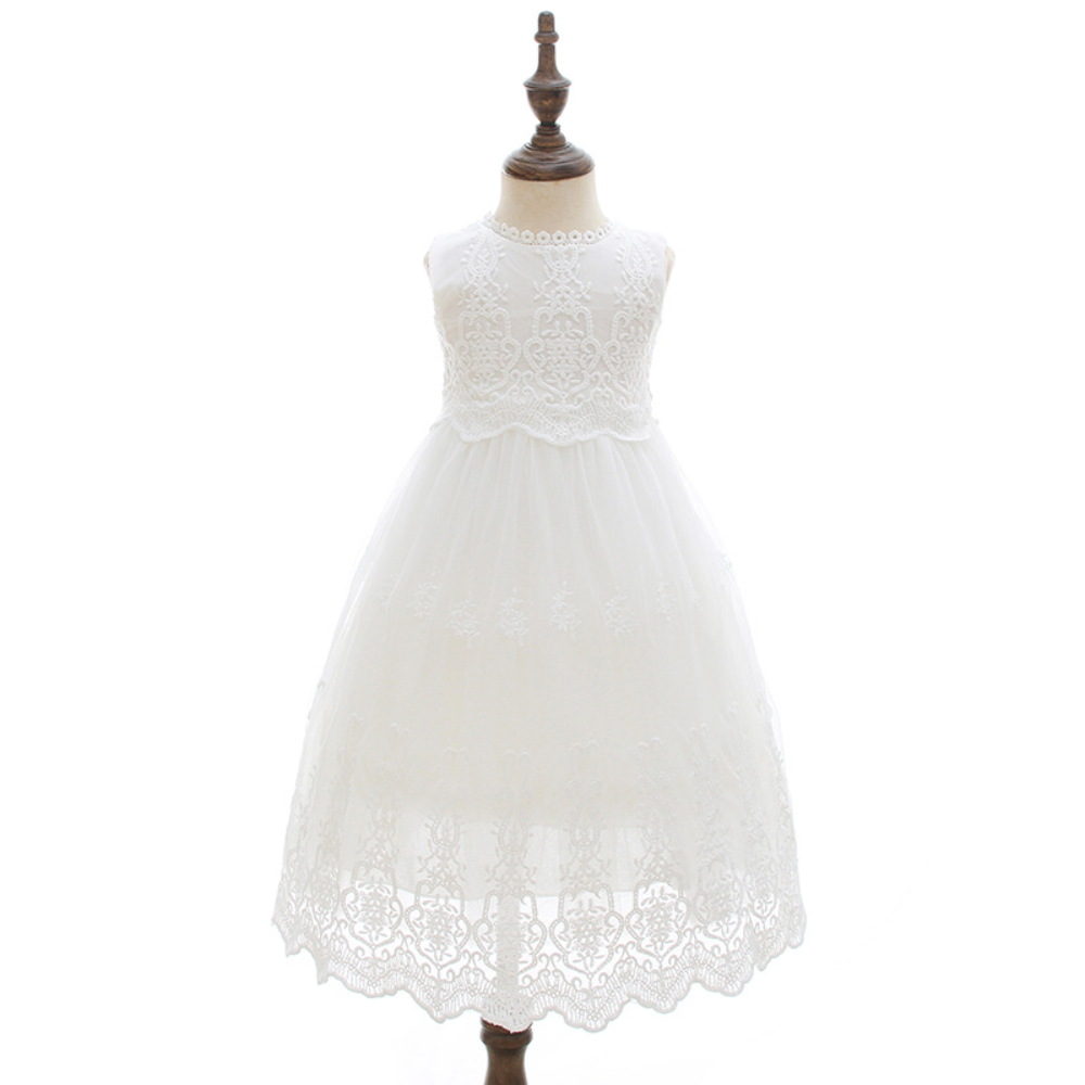 Elegant Lace Baby Christening Gown with Bonnet