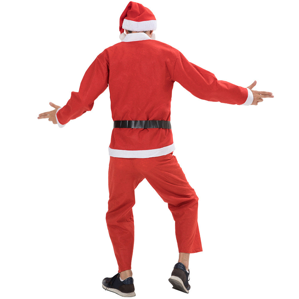 Santa Claus Costume 5-Piece Set Christmas Suit Hat Belt Pants Beard Outfit