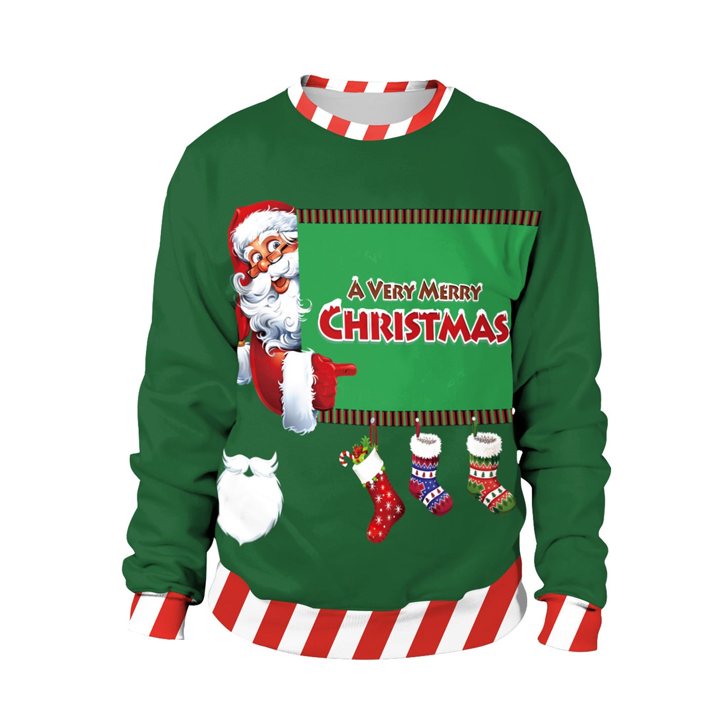 Santa Ugly Christmas Shirt 3D Print Graphic Women Men Christmas Long Sleeve Round Neck Top