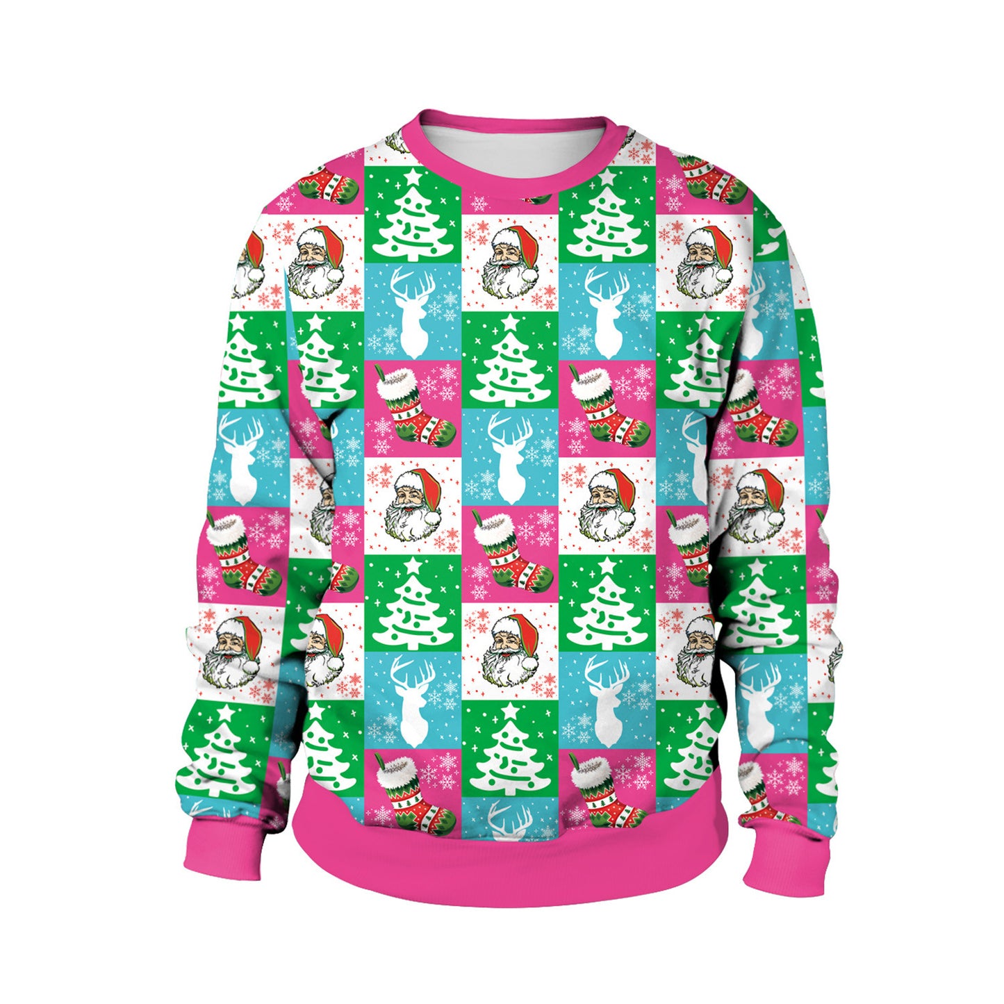 Santa Ugly Christmas Shirt 3D Print Graphic Women Men Christmas Long Sleeve Round Neck Top