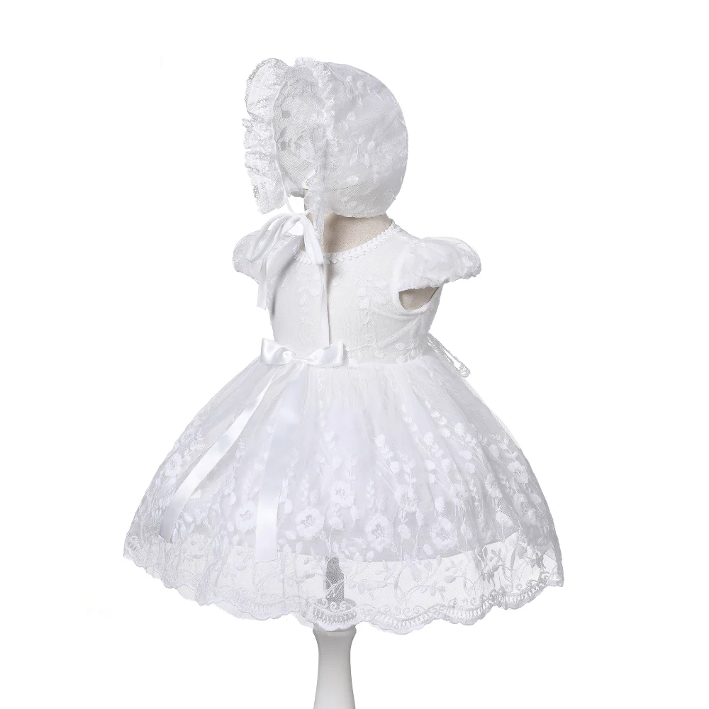 Baby Girl Lace Princess Dress with Hat – Puffy Tulle Gown Christenings