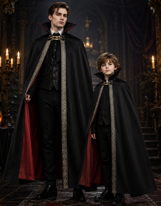Medieval Vampire Cape Hooded Baron Cloak Gothic Costume for Men Women Kids