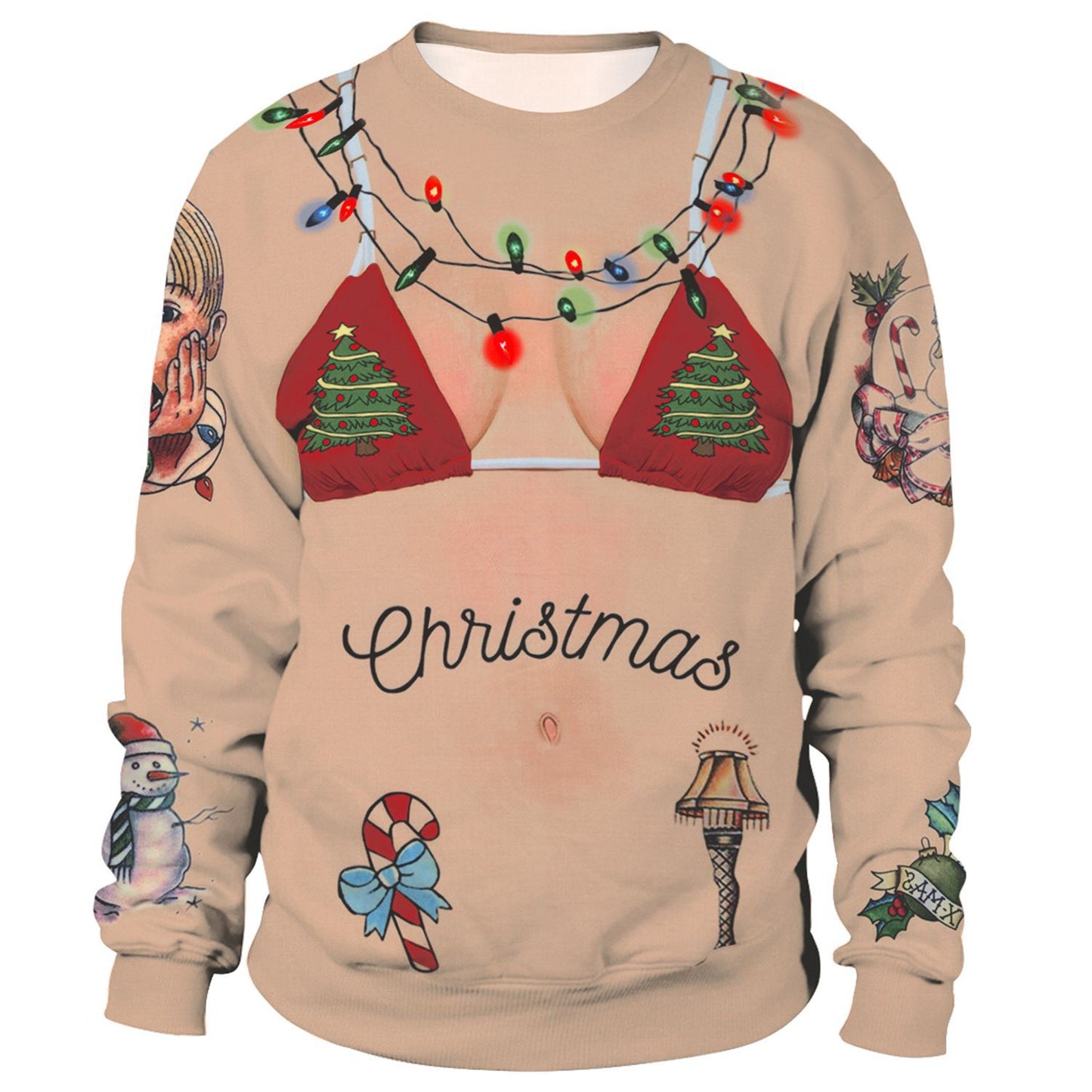 Santa Ugly Christmas Shirt 3D Print Graphic Women Men Christmas Long Sleeve Round Neck Top