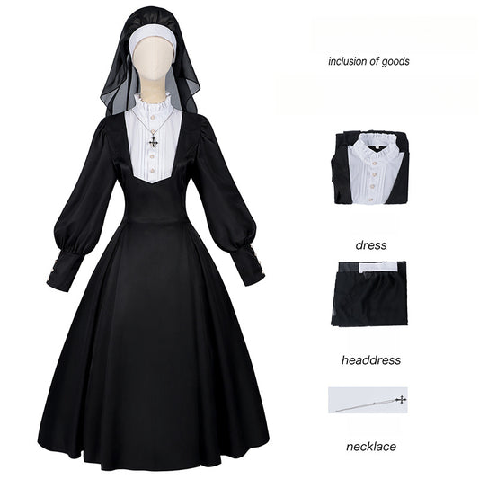 Halloween Cosplay Adult Women Priest Costume Lady Sister Cosplay Dress Full Set