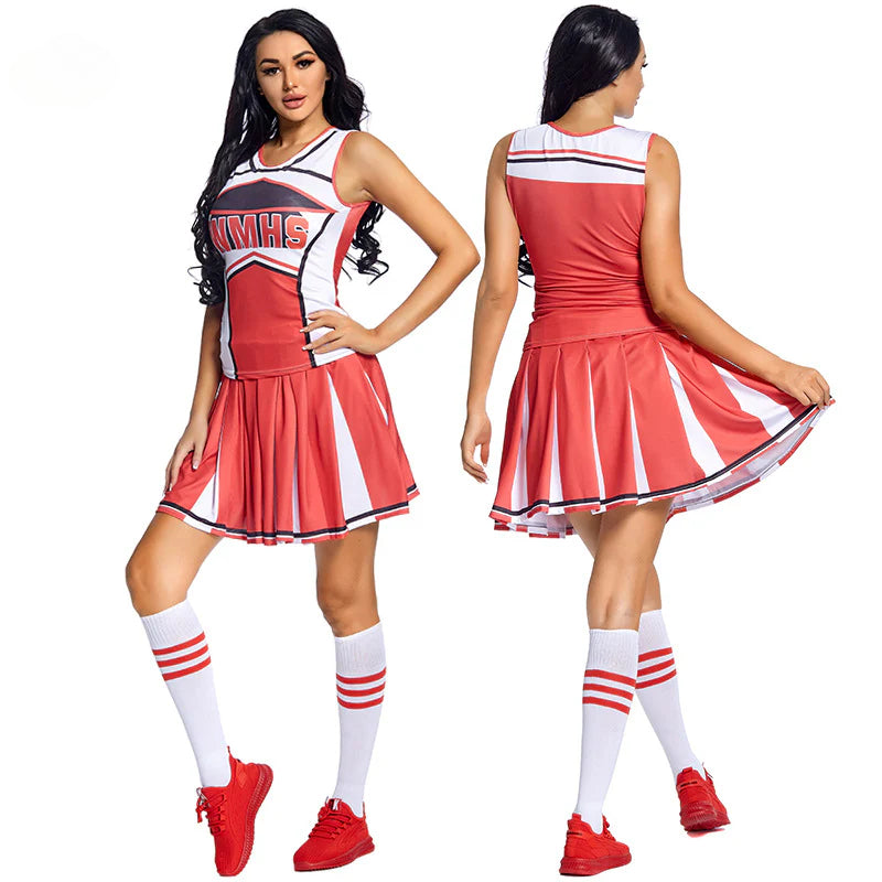 Ladies Glee Cheerleader Movie Costume School Girls Full Outfits Top Skirt Socks La La Flowers