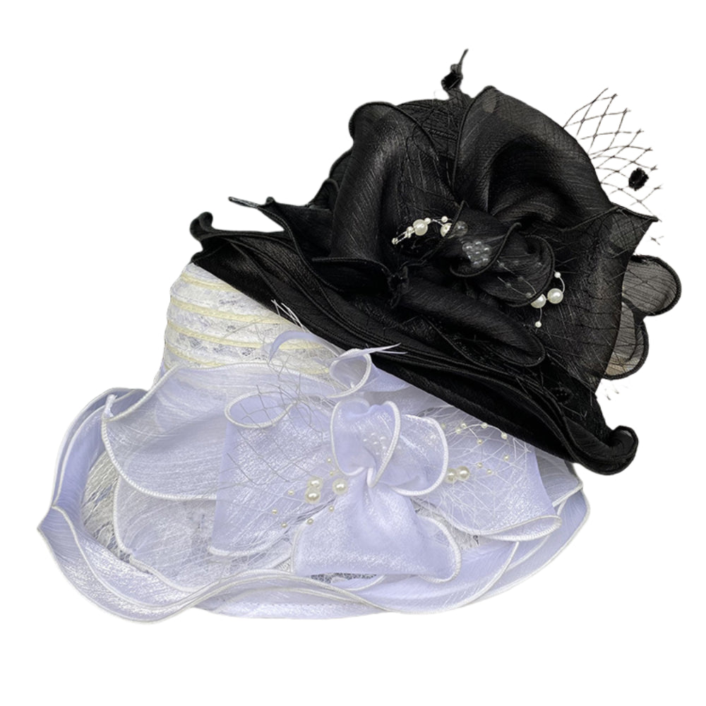 Lace Trim Sun Hat Elegant Pearl Floral Bucket Hat Women’s Summer Breathable UV Protection Hat