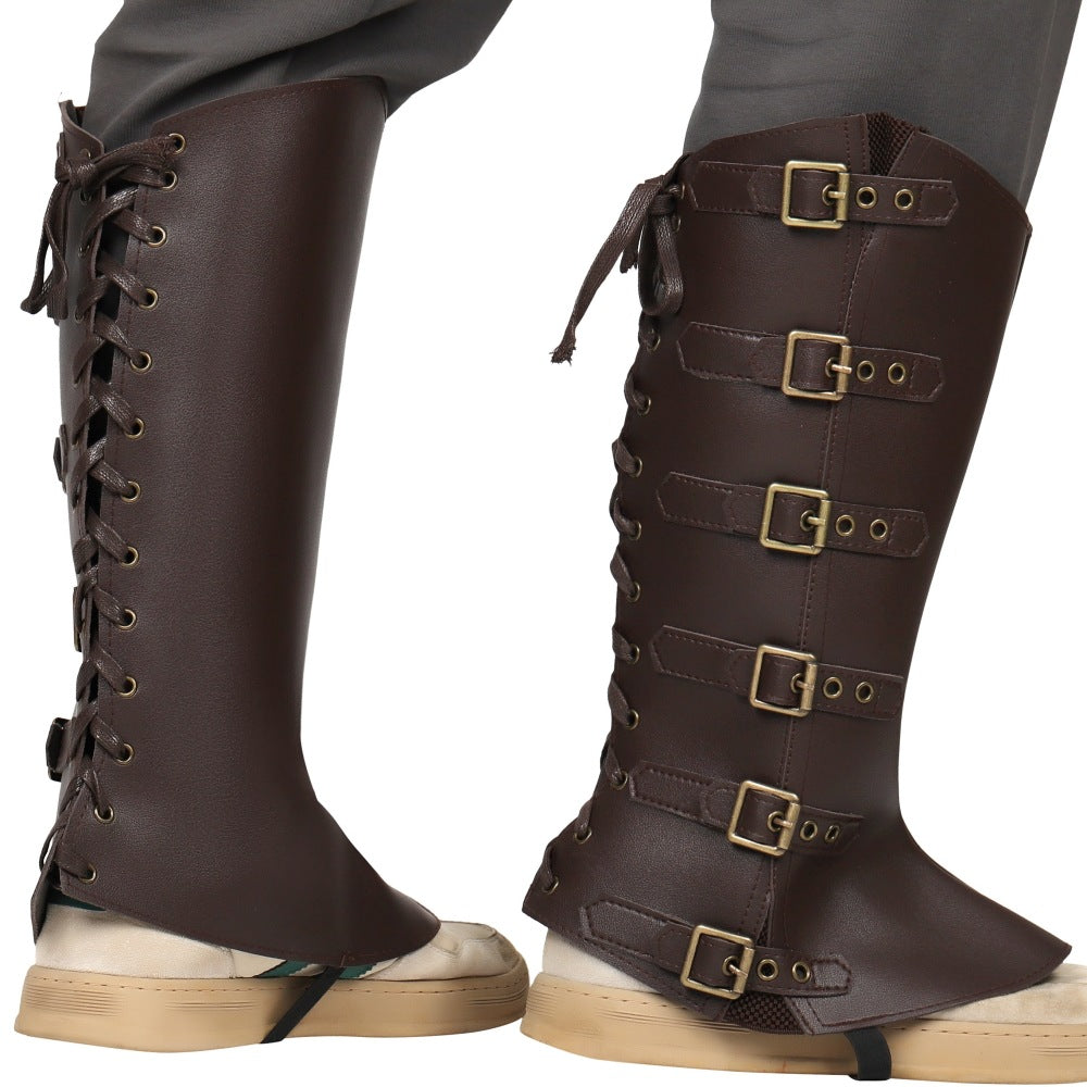 Viking Medieval PU Leather Boot Covers Renaissance Steampunk Leg Shoe Covers Men