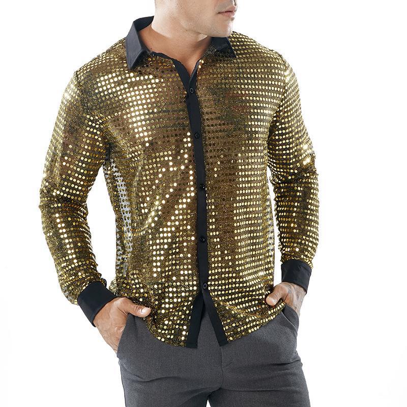 Men's Long Sleeved Performance Clothing - Collared 70s Disco Party Shirt