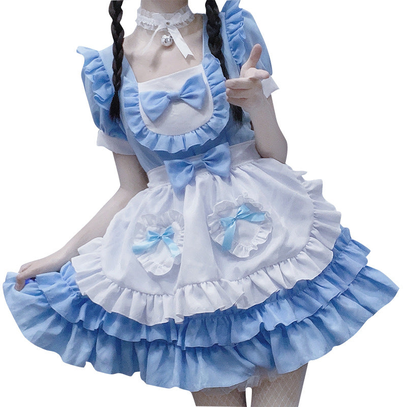 Japanese Anime Sexy Cream Sweetheart Maid Dress & Blue Pure Lolita Dress Full Set