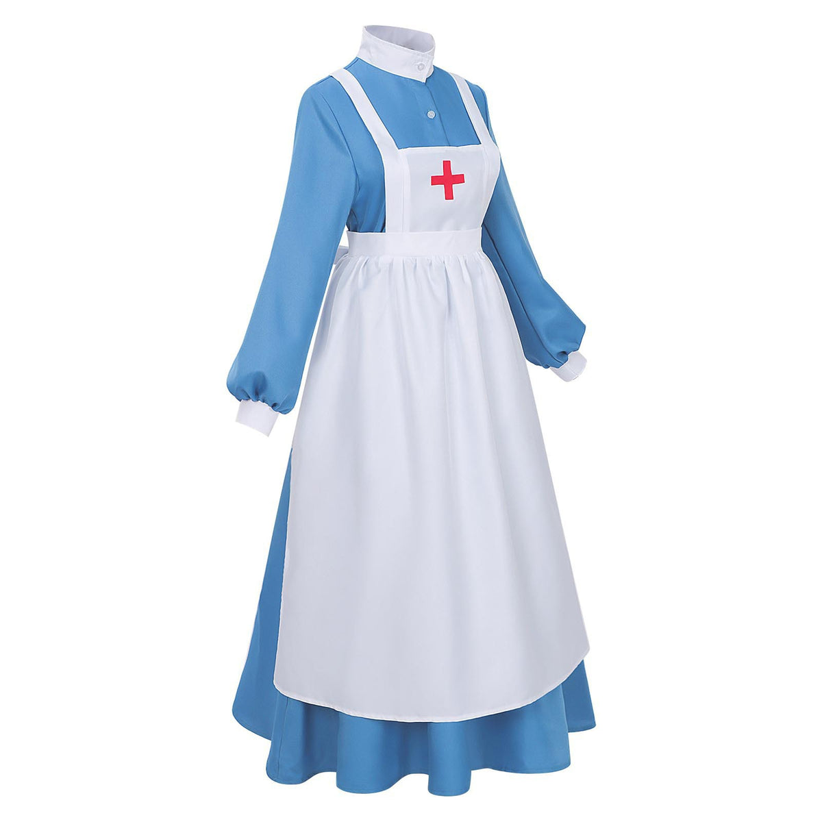 Women's Victorian Nurse Costume Dress – Blue & White Historical Outfit