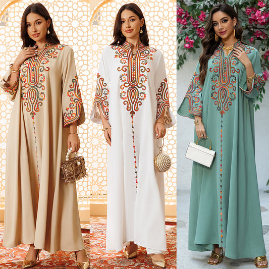 Muslim Women Embroidered Robe Autumn Winter Fashion Arab Dress Middle East Clothing Plus Size