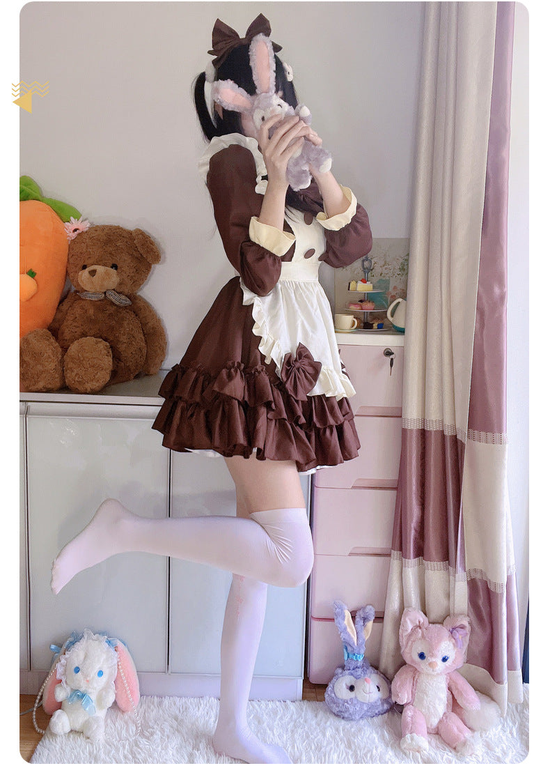 Lolita Loli Dress - Soft Girl Chocolate Maid Dress for Cafe Maid Cosplay