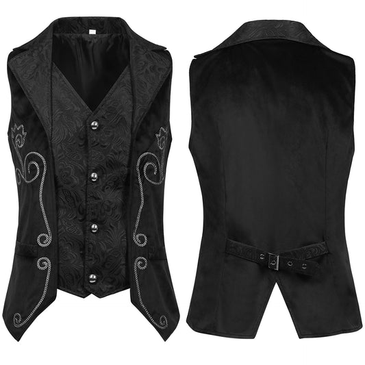 Retro Vintage Medieval Renaissance Period Jacquard Embroidered Velvet Vest Waistcoat