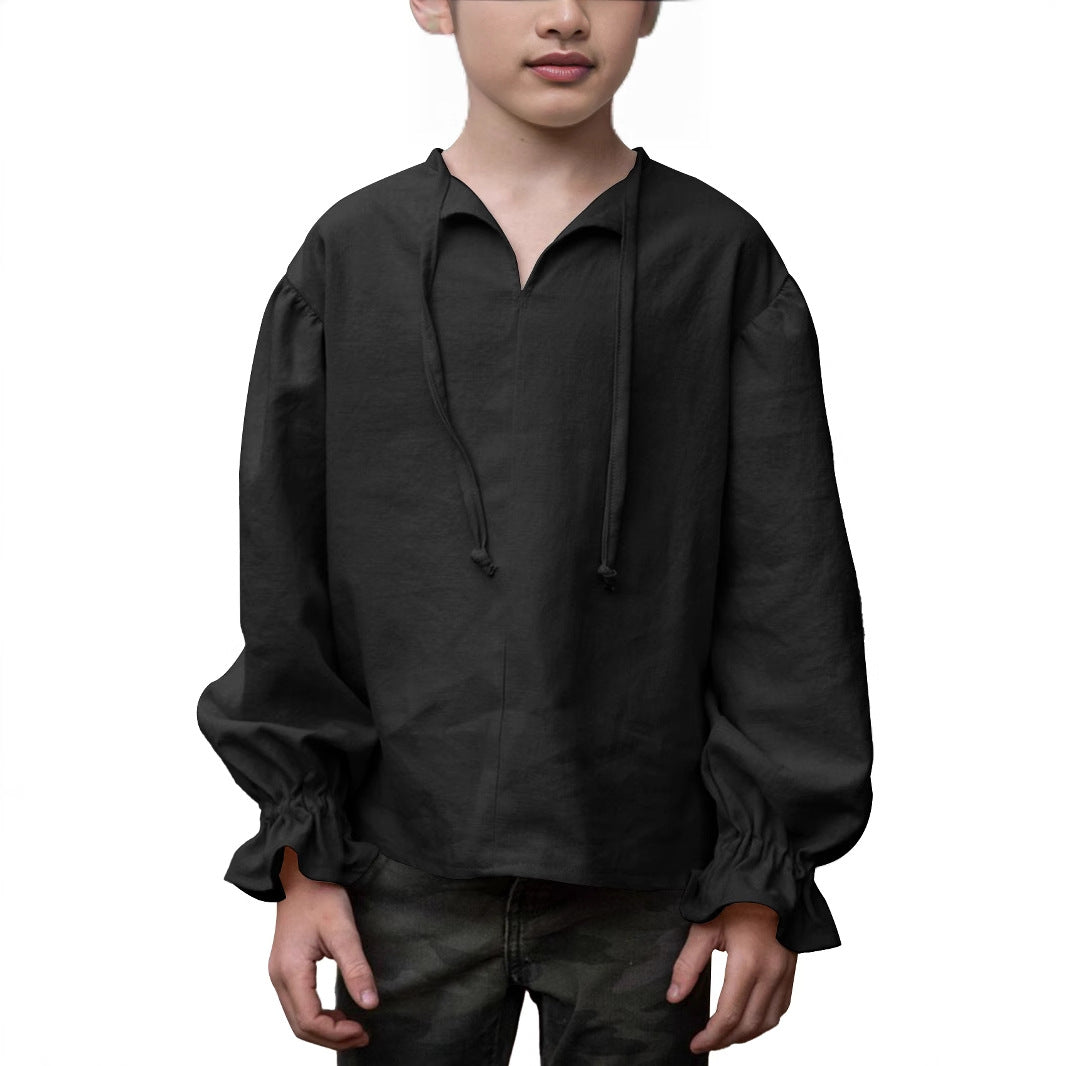 Boys Medieval Pirate Shirt Renaissance Long Sleeve Cotton Costume Top