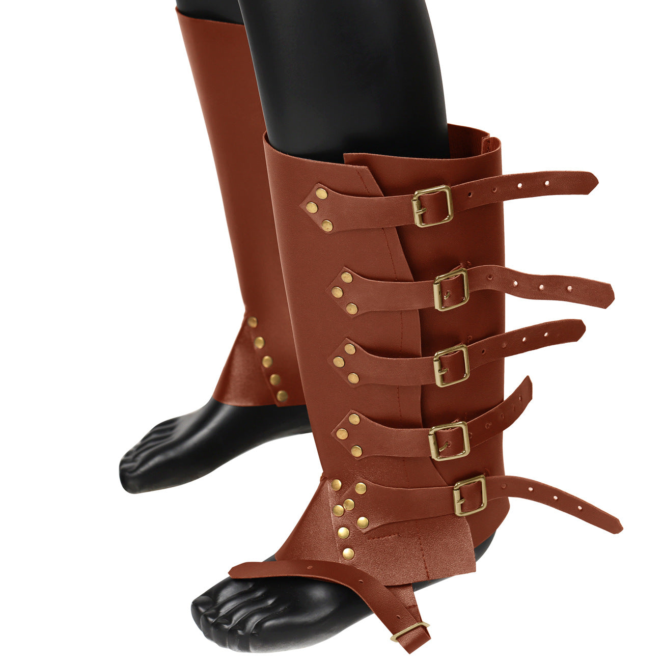 Medieval Renaissance Rider, PU, Leather Punk Shin Guards, Shoe Covers, Boots, Belt Buckle for Knights Crusader