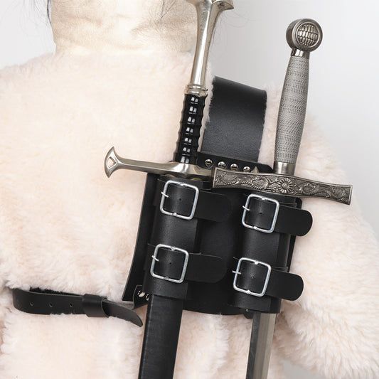 Medieval Knight Double Sword Belt Harness PU Leather Cosplay Scabbard