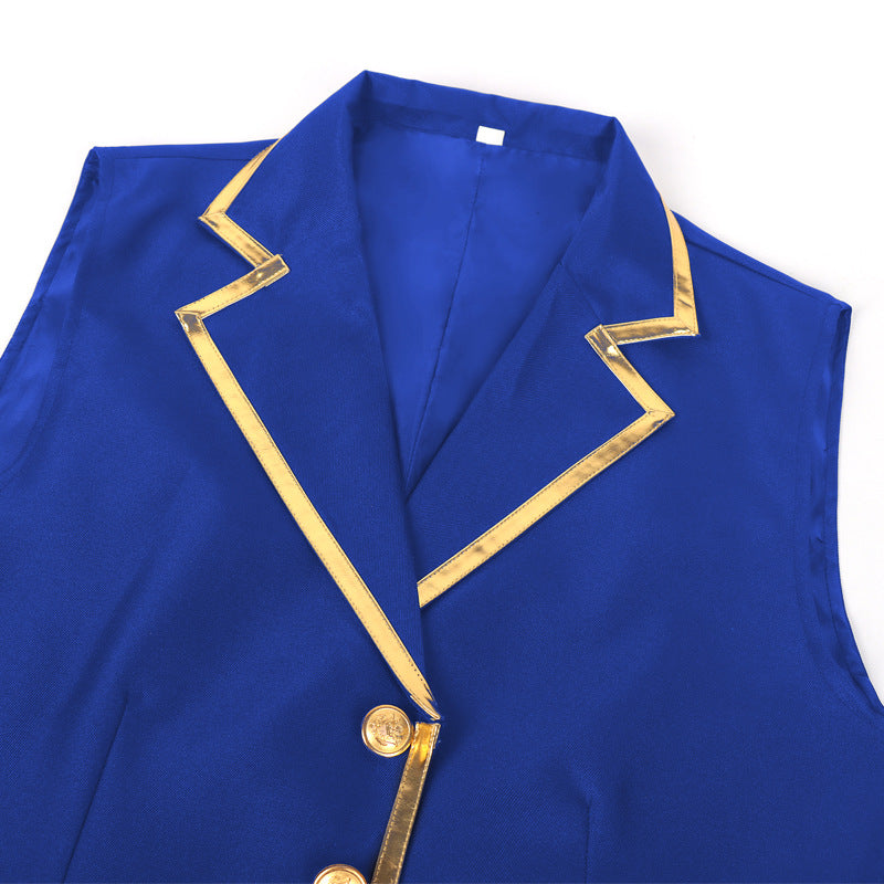 Men’s Fashion Chain Suit Vest – Stage Costume Waistcoat with Gold Trim Buttons