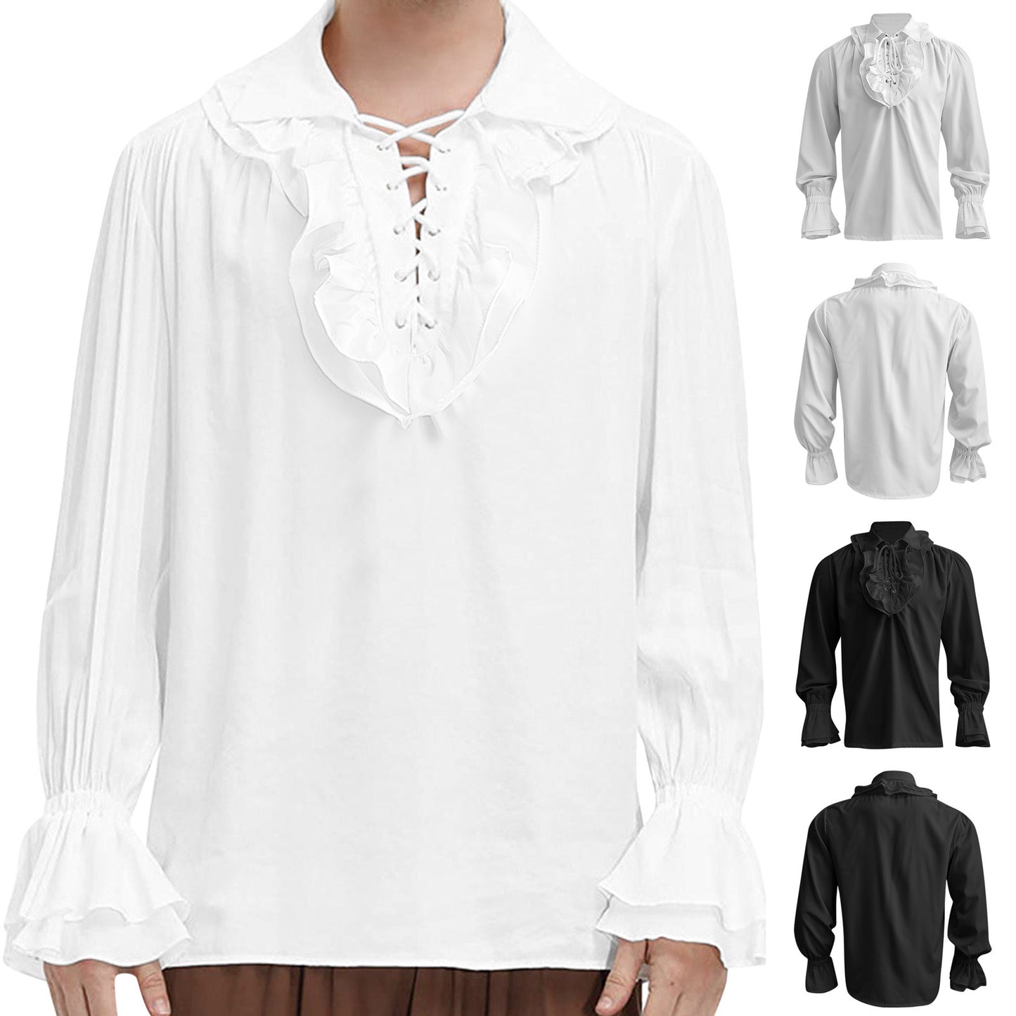 Men's Ruffle Renaissance Dress Shirt Medieval Steampunk Pirate Colonial Top