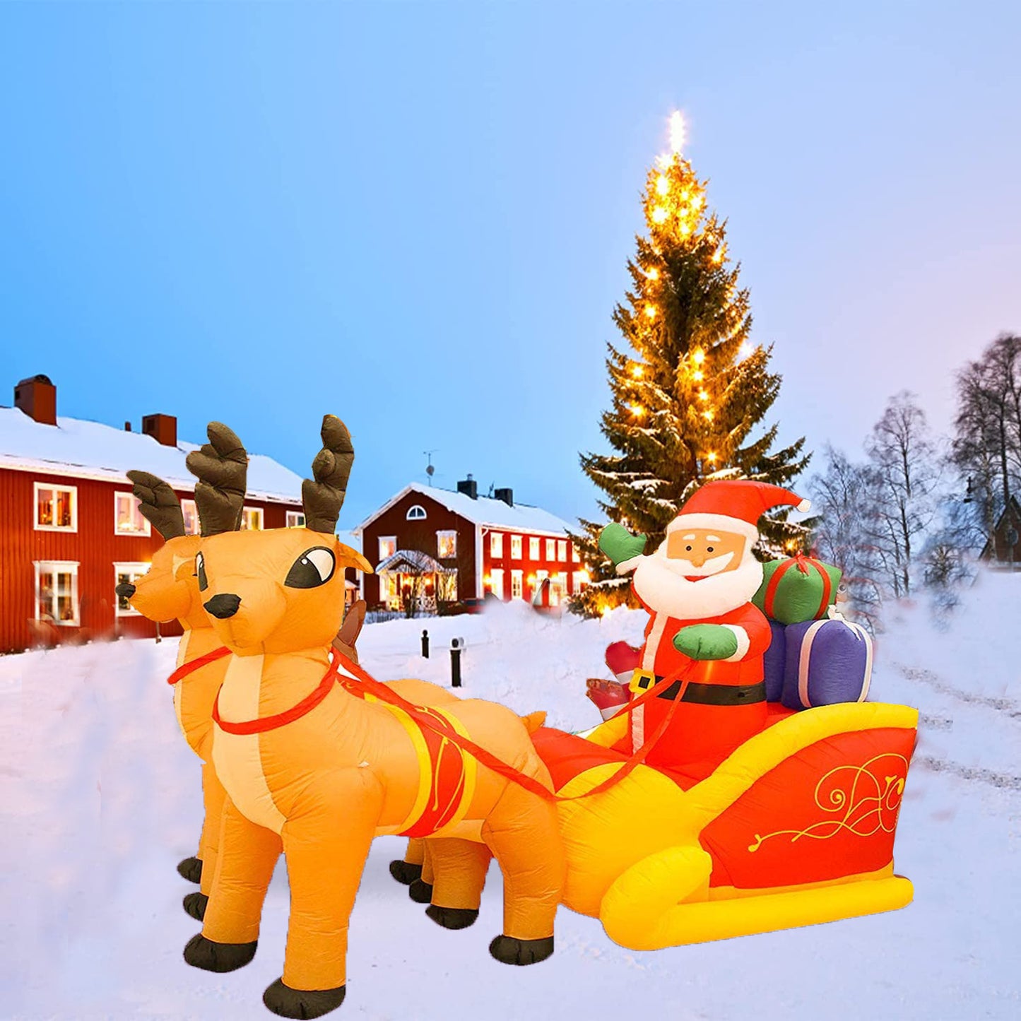 Christmas Inflatable Santa Sleigh Reindeer LED Outdoor Yard Garden Decor