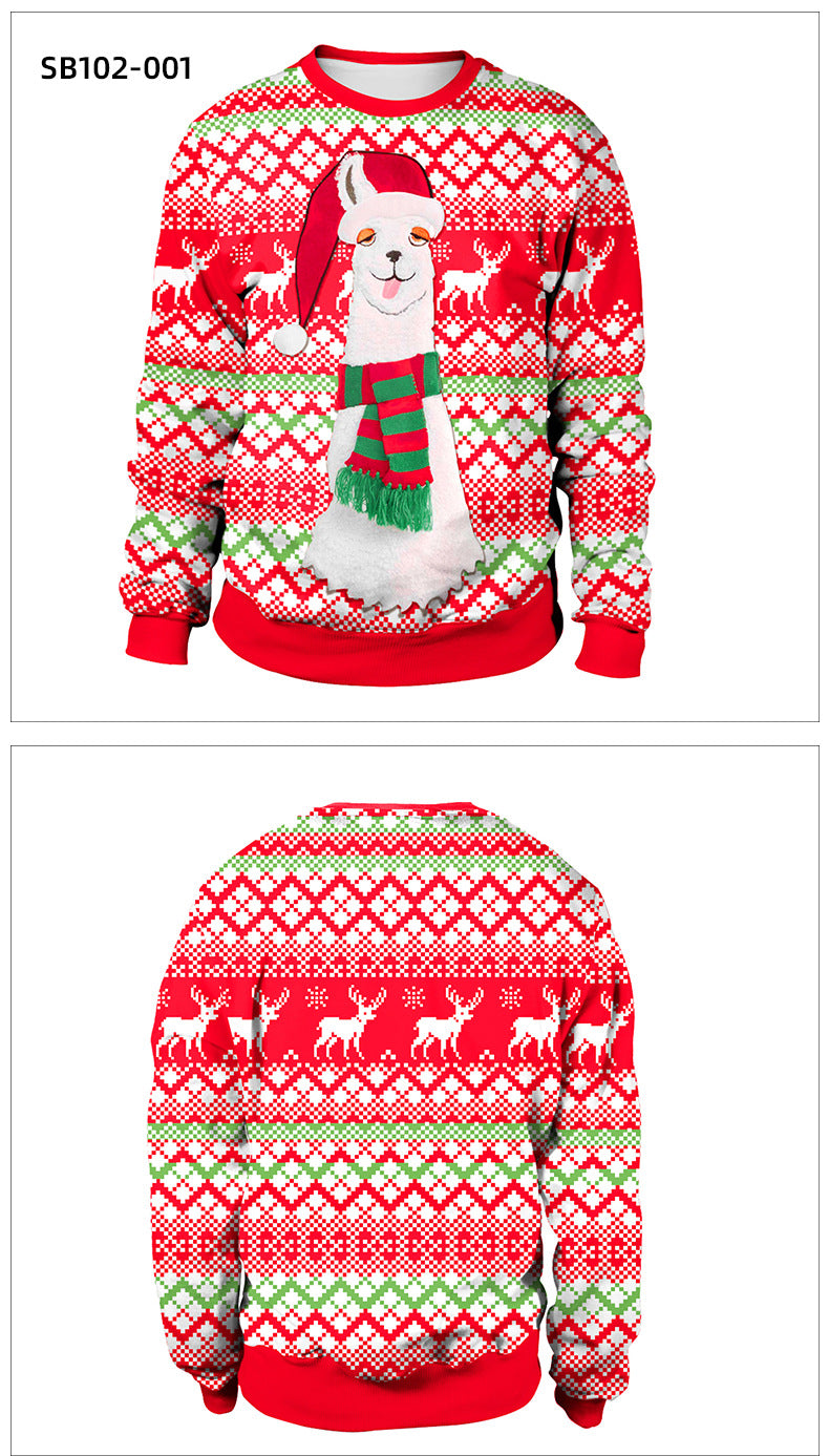 Santa Ugly Christmas Shirt 3D Print Graphic Women Men Christmas Long Sleeve Round Neck Top