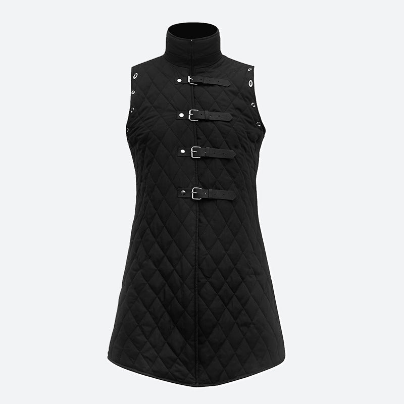 Sleeveless Medieval Armor Retro Cotton Jacket Vest Rivet Belt Buckle Pirate Stand Collar Jacket