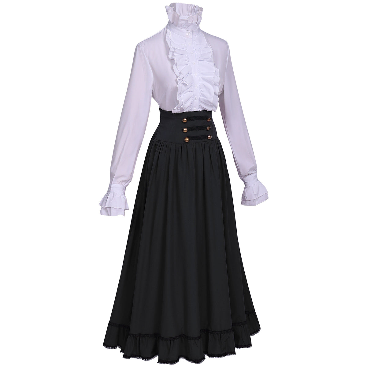Victorian Ruffle Blouse & High Waist Long Skirt – Renaissance Costume Separates
