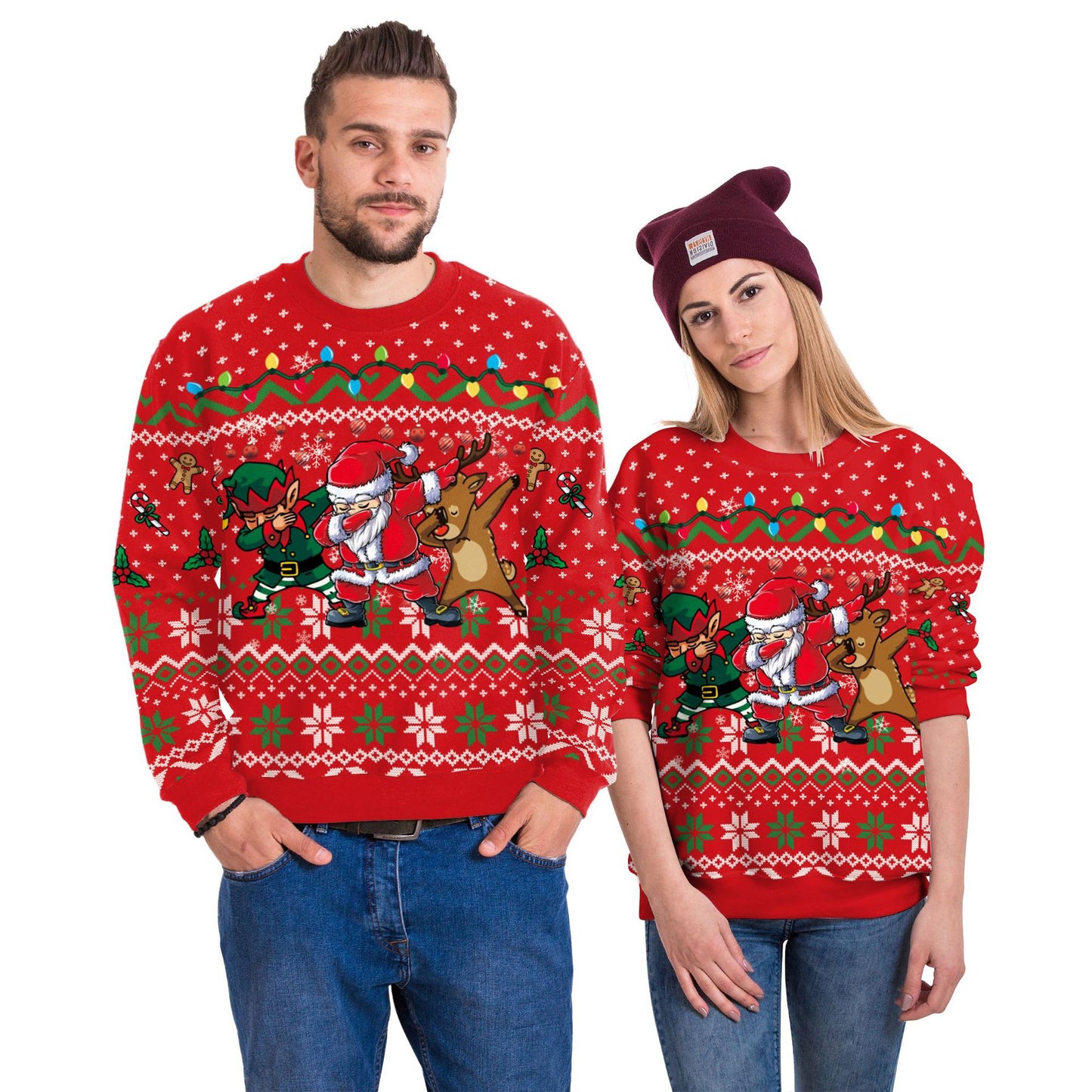 Xmas Ugly Shirt Digital Print Christmas Crew Neck Sweatshirt Top Couple Wear