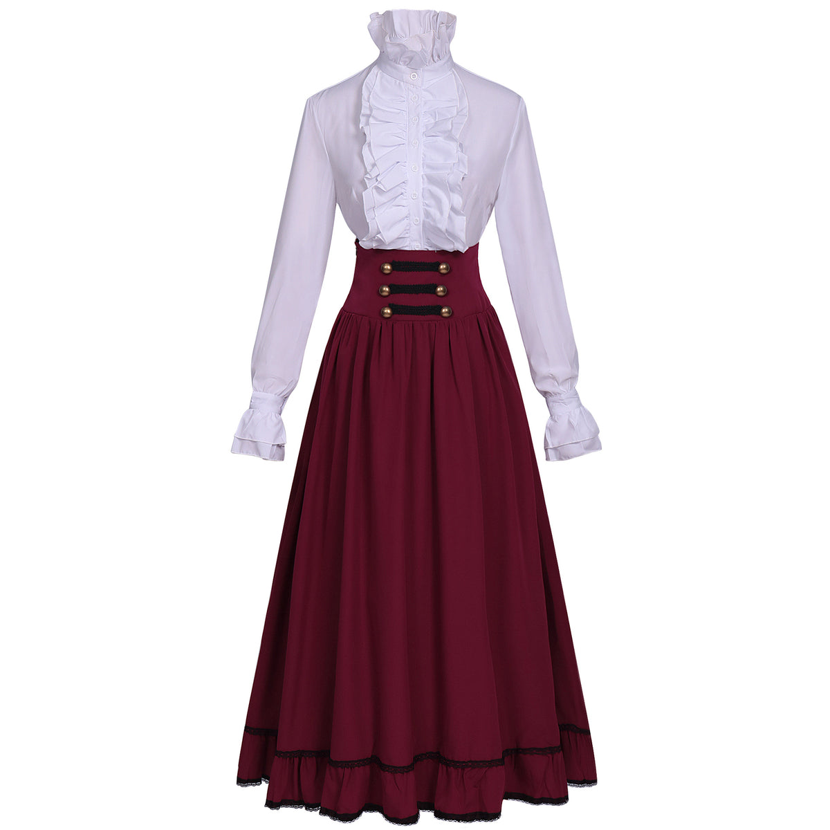 Victorian Ruffle Blouse & High Waist Long Skirt – Renaissance Costume Separates