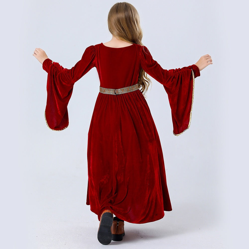 Girls' Medieval Renaissance Princess Dress – Velvet-Look Costume