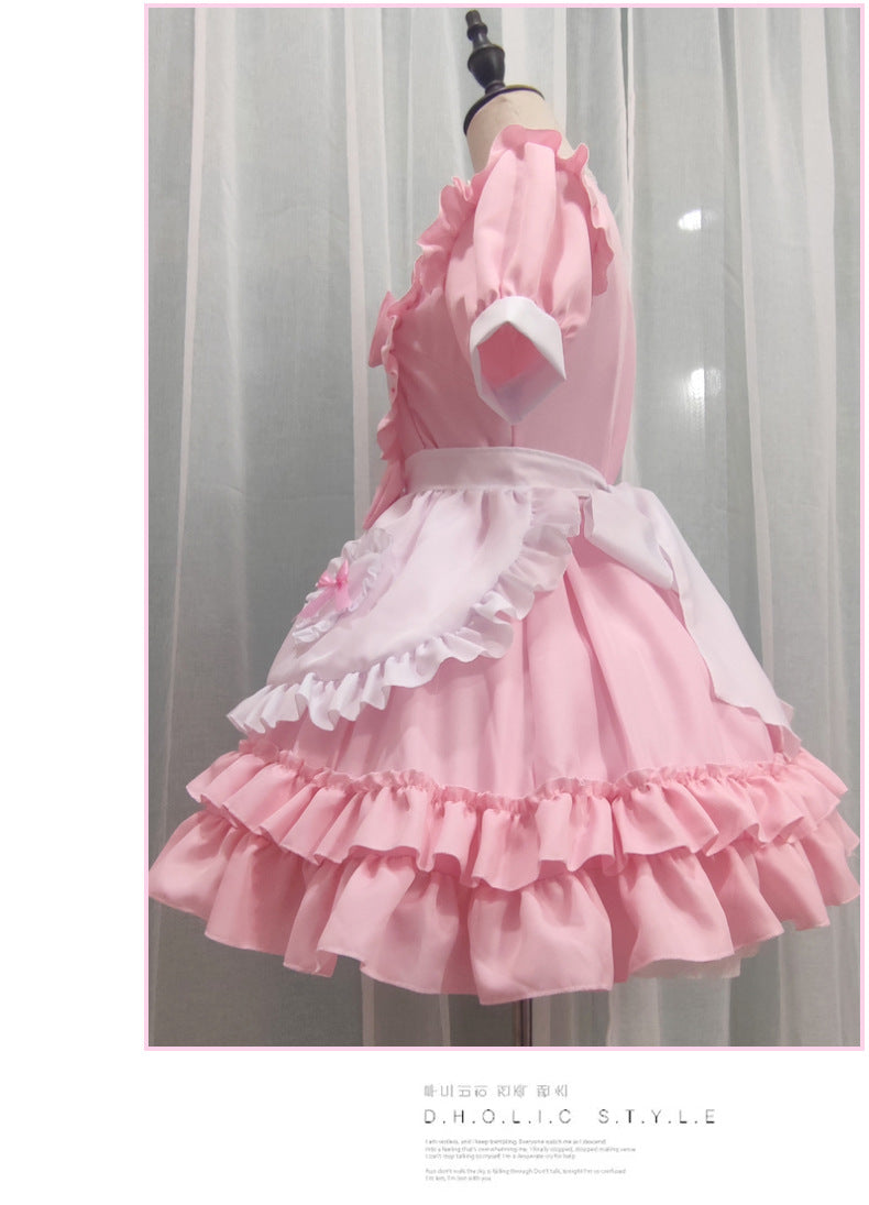 Japanese Sexy Cream Sweetheart Maid Outfit, Pink Lolita Luolit Dress