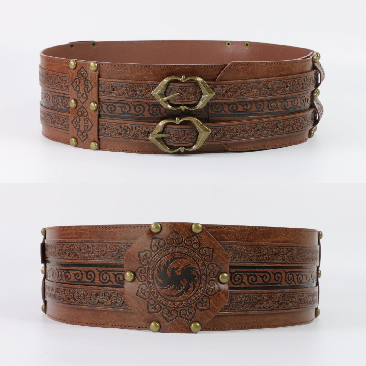 Medieval Viking Wide Belt Faux Leather Celtic Waist Belt LARP Cosplay Costume