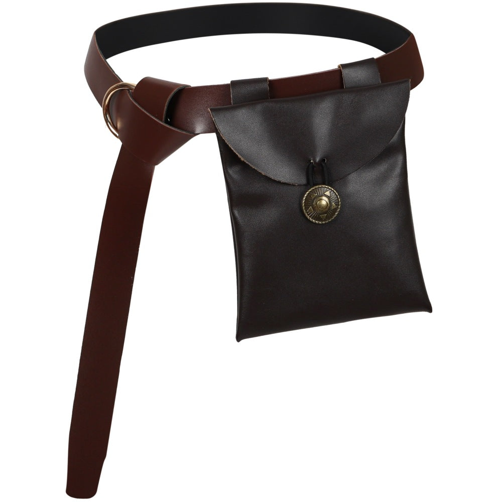 Medieval Knight PU Leather Belt with Pouch Renaissance LARP Storage Bag Cosplay