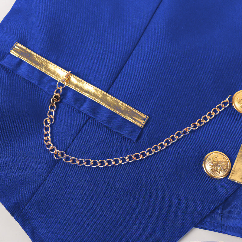 Men’s Fashion Chain Suit Vest – Stage Costume Waistcoat with Gold Trim Buttons