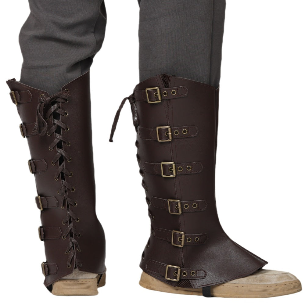 Viking Medieval PU Leather Boot Covers Renaissance Steampunk Leg Shoe Covers Men