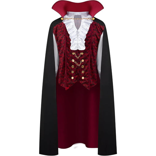 Mens Vampire Costume Shirt with Cape Gothic Dracula Halloween Fancy Dress S-2XL