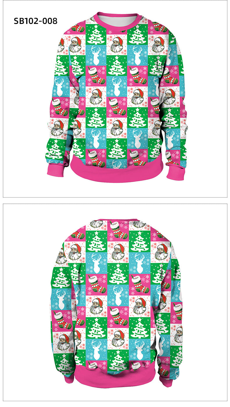 Santa Ugly Christmas Shirt 3D Print Graphic Women Men Christmas Long Sleeve Round Neck Top