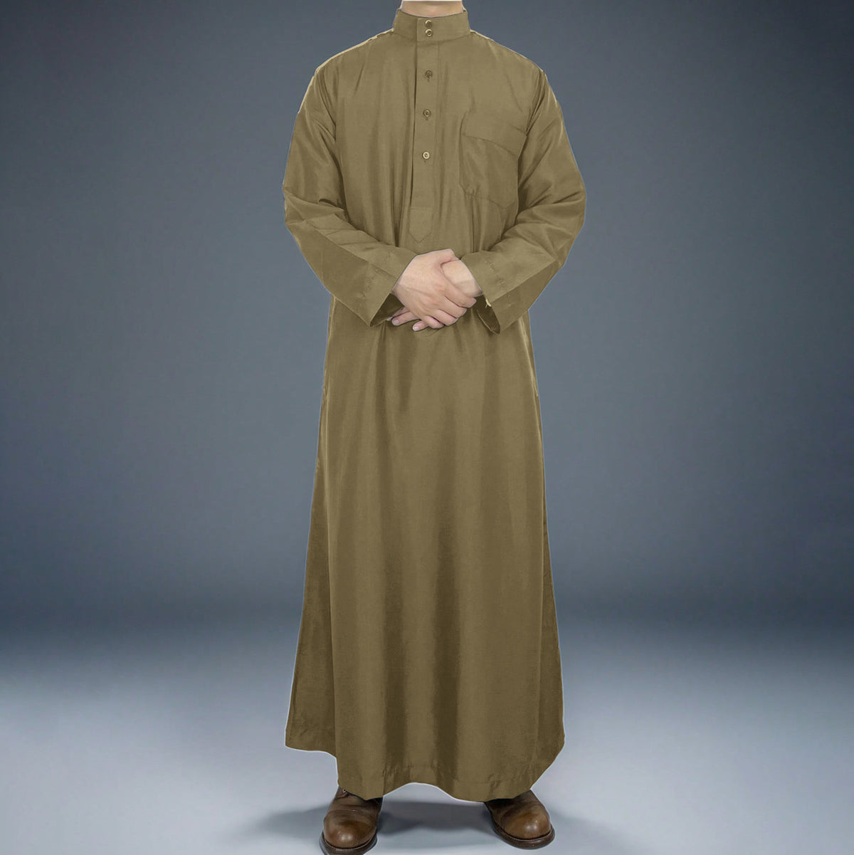 Men's Long Sleeve Thobe – Stand Collar Traditional Islamic Robe