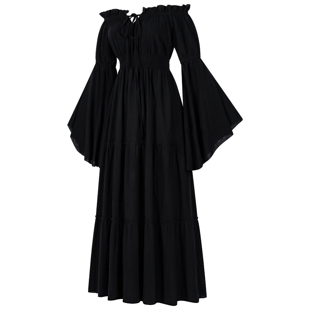 Women's Renaissance Off-Shoulder Bell Sleeve Dress – Medieval Peasant Costume