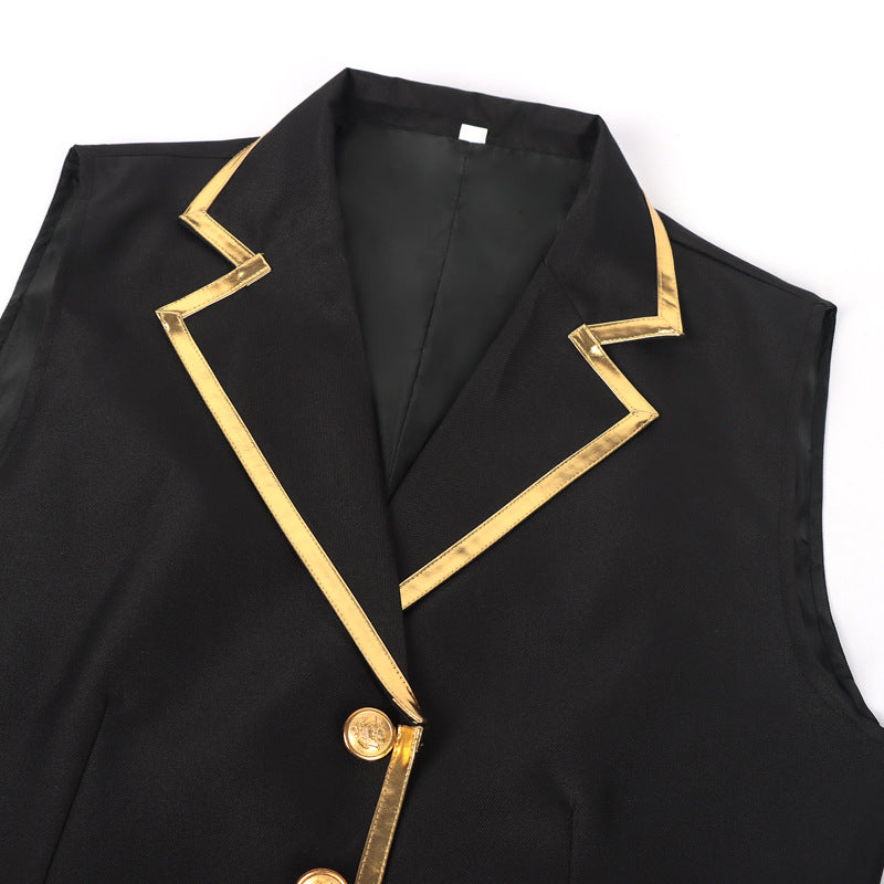 Men’s Fashion Chain Suit Vest – Stage Costume Waistcoat with Gold Trim Buttons
