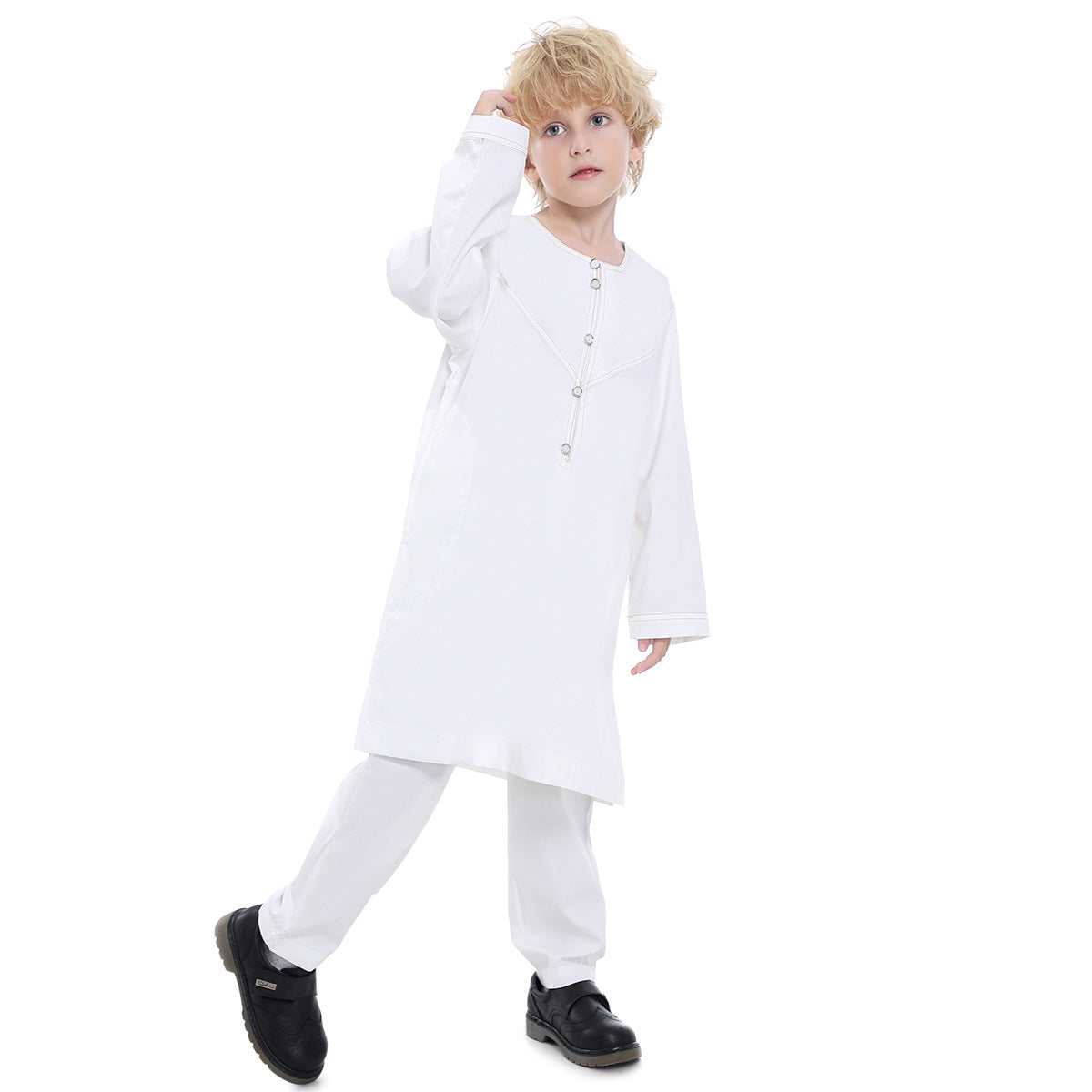Boys' Thobe-Style Tunic & Pants Set – Middle Eastern Inspired Outfit