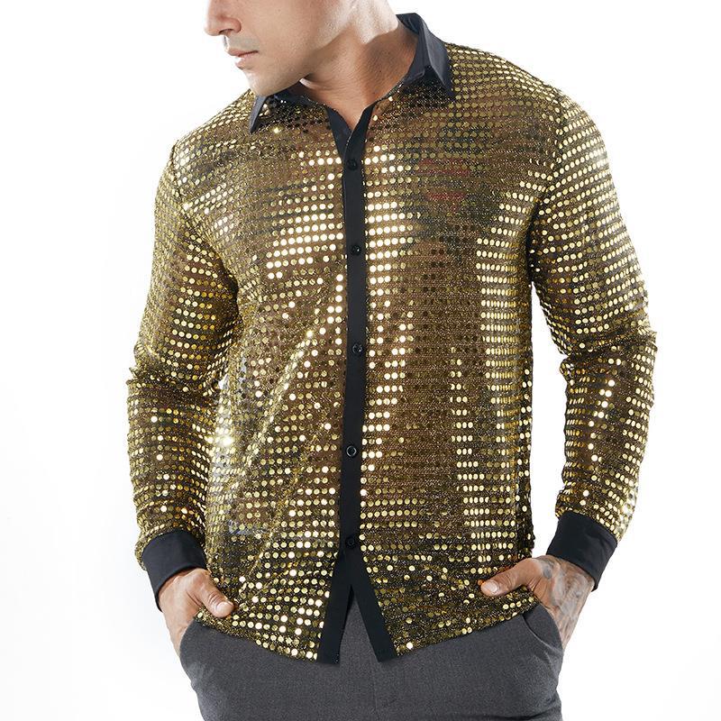 Men's Long Sleeved Performance Clothing - Collared 70s Disco Party Shirt