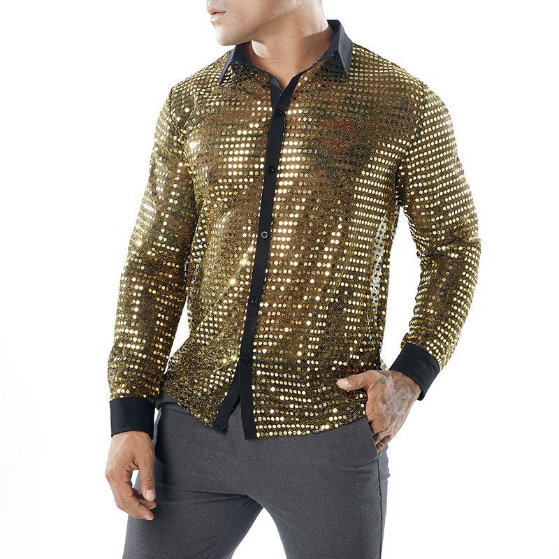 Men's Long Sleeved Performance Clothing - Collared 70s Disco Party Shirt