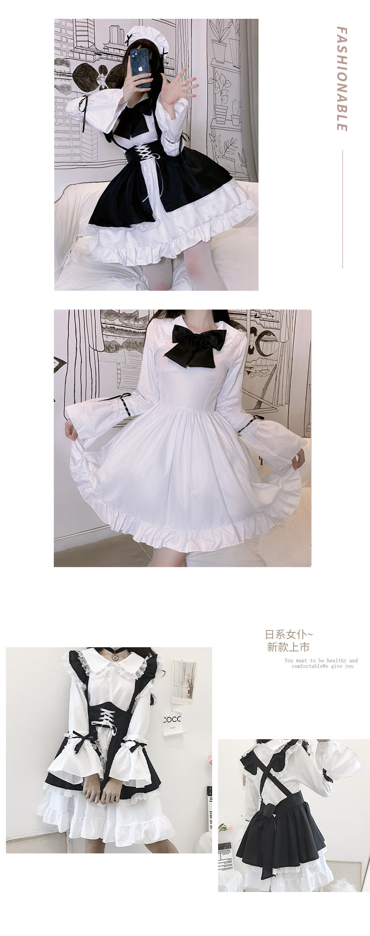 Cute Japanese Lolita Maid Outfit - Black and White Dress & Women's Boss Suit Set Size S-4XL