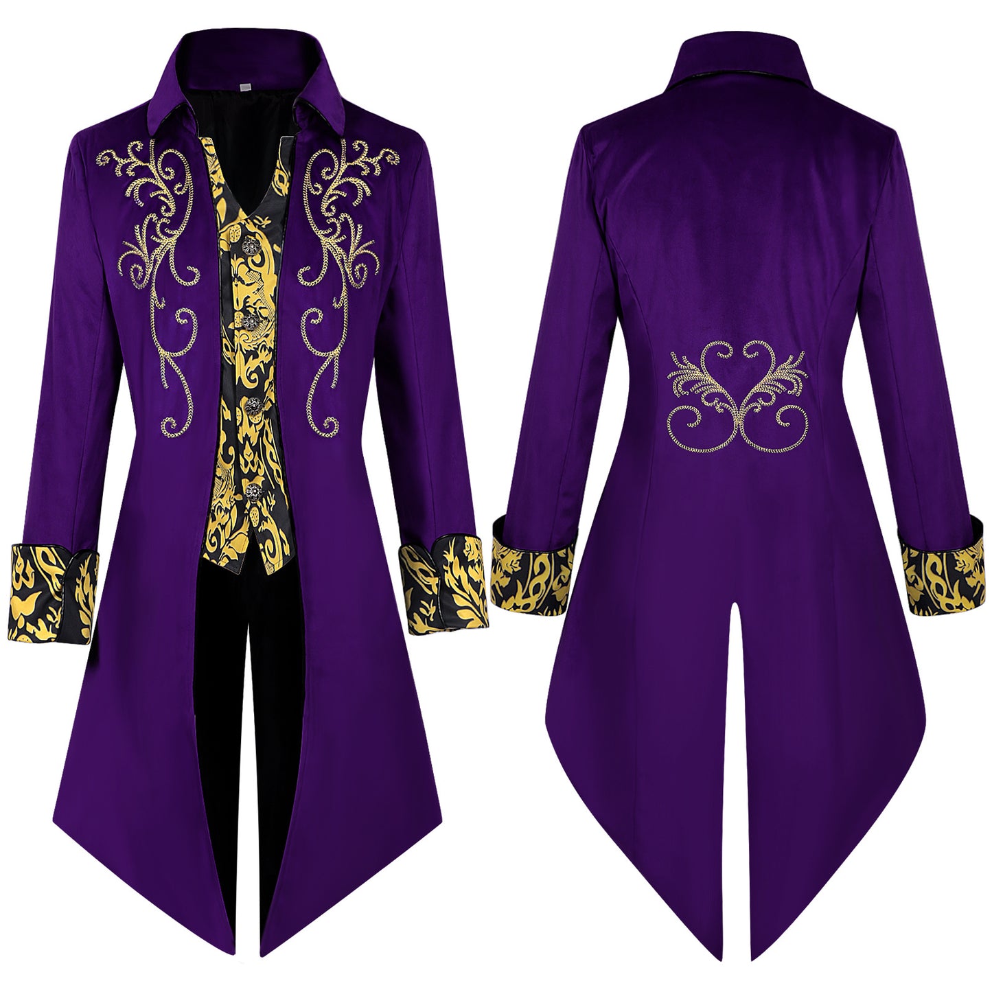 Men Vintage Steampunk Costume Tailcoat Jacket Gothic Victorian Retro Silver Edge Tuxedo Suit